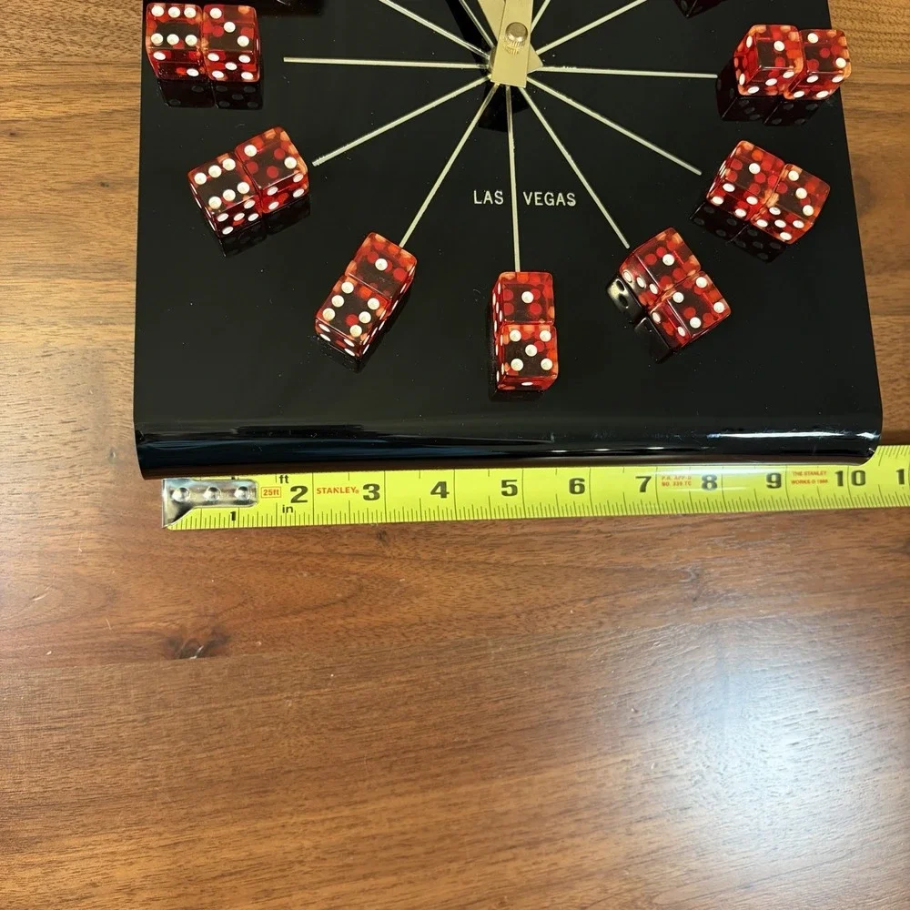 Vintage Las Vegas Red Dice Clock Black Acrylic Tabletop Japan Movement